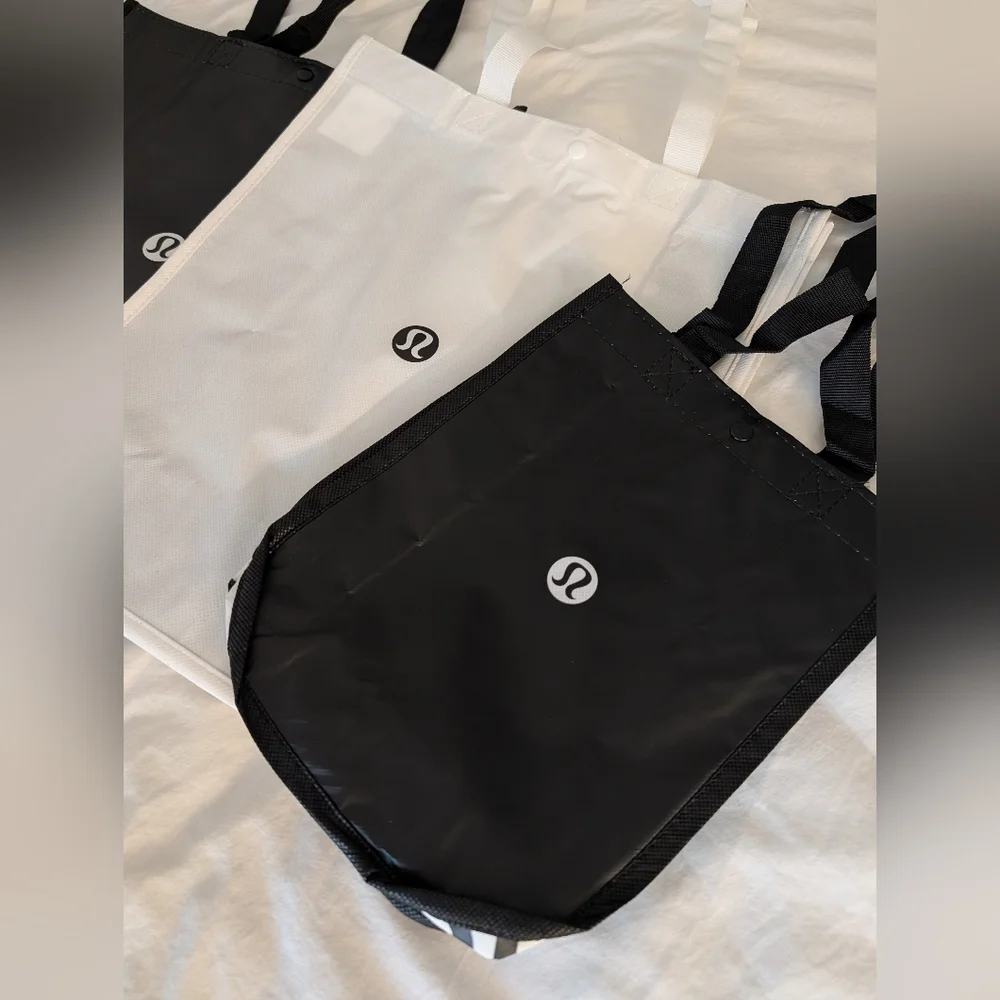 Three Lululemon Shopper Totes - Two Large Bags & One Small - Black & White